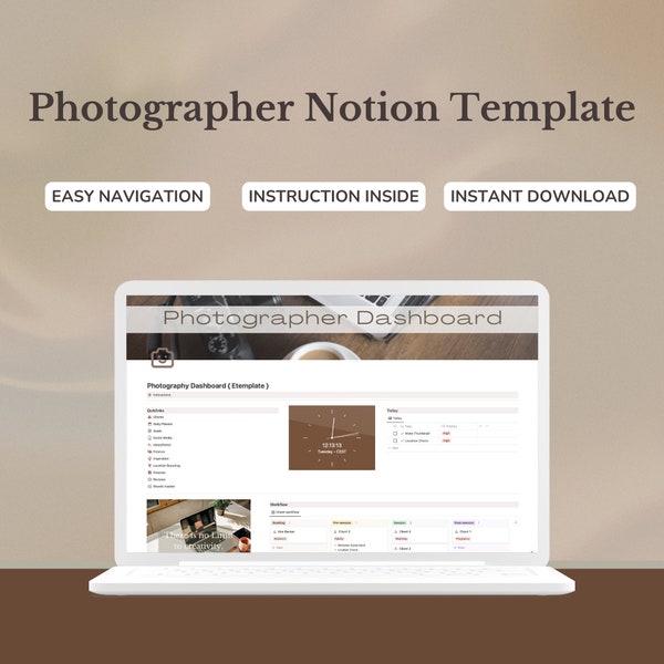 Notion Template 2023  Photography Business Planner, Digital Client Workflow, CRM, Photography Business, Social media & Session Planner