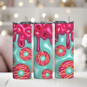 Donuts 20 oz Tumbler Wrap 3D Inflated, 3D Puffy Tumbler Design Skinny, 3D Sublimation Design, Bubble Tumbler Wrap