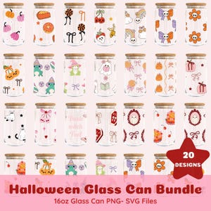 Halloween Glass Can Wrap Bundle, 20 PNG SVG Designs, 16oz Libbey Can Cup Wraps, Cute Spooky Digital Download for Fall Drinks