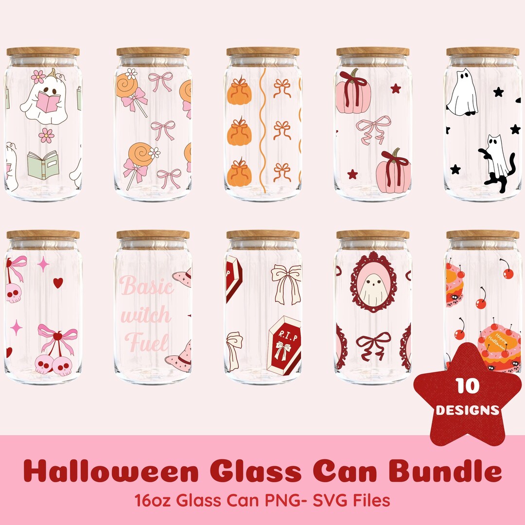 Halloween Libbey Glass Wrap Bundle, Spooky 16oz Can Glass PNG SVG ...