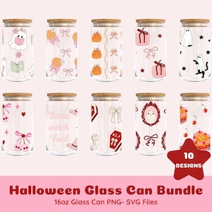 Halloween Libbey Glass Wrap Bundle,  Spooky 16oz Can Glass PNG SVG Digital Download