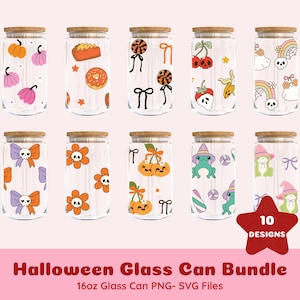 Spooky Halloween Libbey Glass Can Wrap Bundle, Halloween Cup Bundle, Spooky Glass Cup, Ice Coffee Glass PNG, 16oz Glass Can SVG