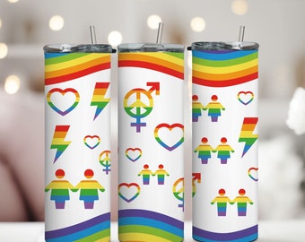 Emballage de gobelet LGBTQ 20 oz, emballage de verre de fierté, gobelet de fierté png, gobelet arc-en-ciel, gobelet skinny de 20 oz, sublimation LGBTQ, emballage de fierté LGBTQ