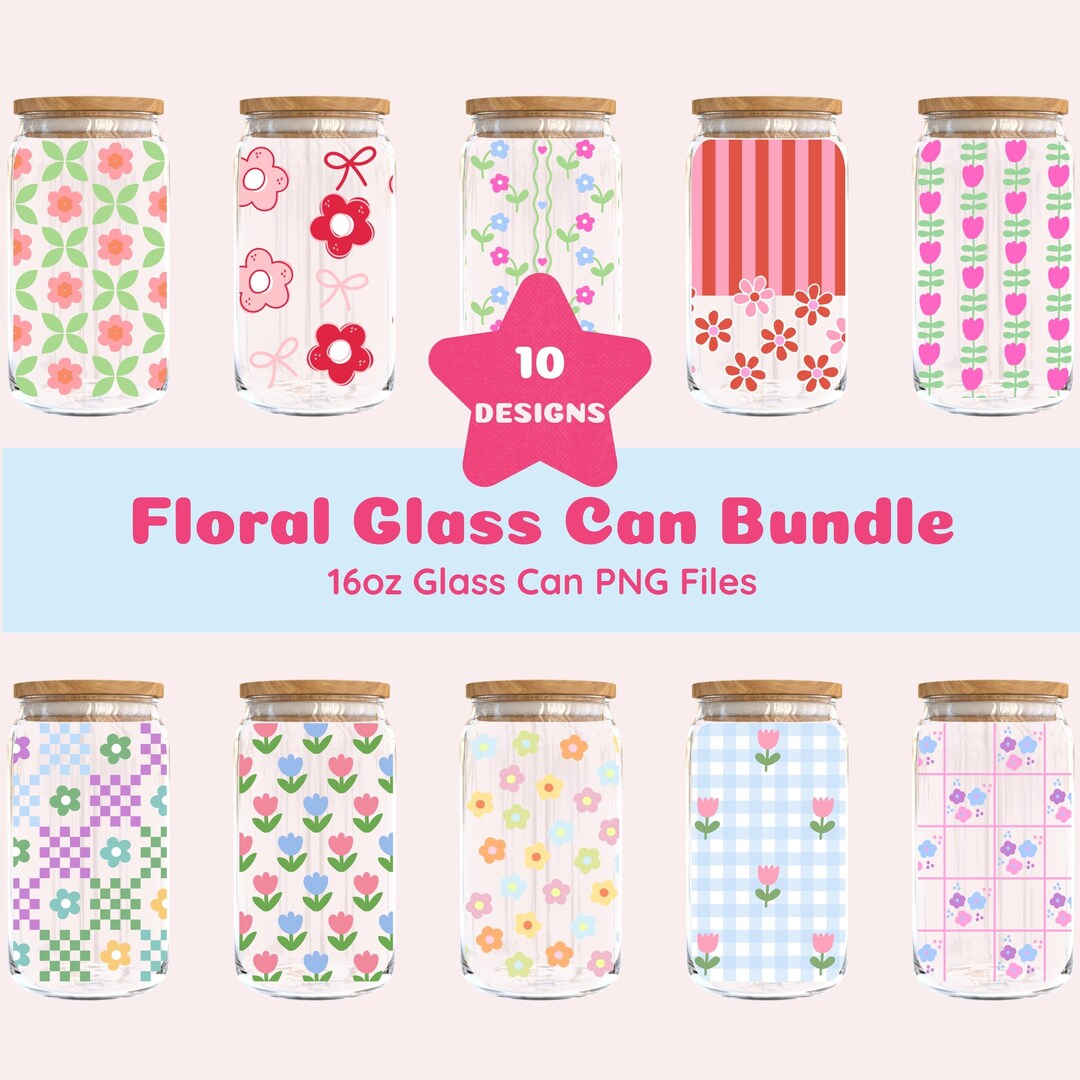 10 Floral Glass Can Wrap PNG Designs, 16oz Libbey Sublimation Bundle - Etsy