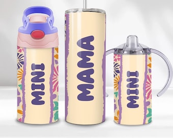 Mama Mini Tumbler Png Set, 12oz Sippy Cup Png, 20oz Tumbler Design, Mama Mini Set, Mom Daughter Tumbler, Floral Tumbler Wrap