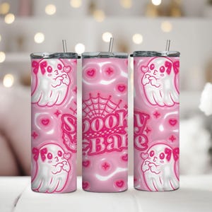 Spooky Babe 3D Inflated 20oz Tumbler, Inflated Tumbler png, 3d Puff Tumbler Wrap, Pink Halloween Tumbler, Sublimation Design, Halloween Wrap
