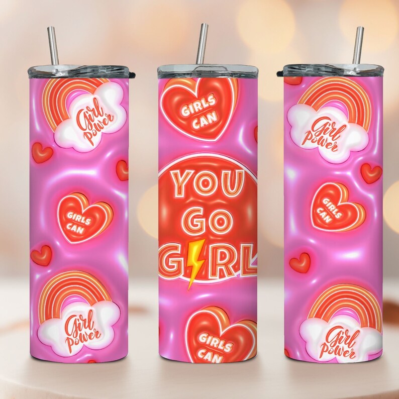 Gobelet gonflé 20 oz d'emballage pour femme, Girl Power Wrap PNG, gobelet femme PNG, cadeaux pour les filles, gobelet citations femme image 3