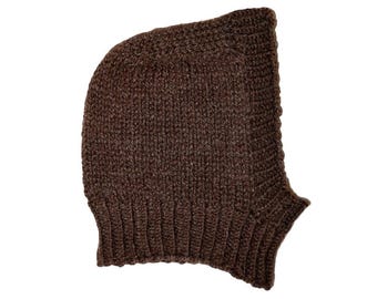 Hand Knit Brown Balaclava – Vintage Yarn Knit Hood – Cozy Chocolate Winter Headwear – Slow Fashion Handmade