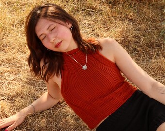 Hand Knit Ribbed Tank Top in Brick Orange | Mohair Cotton Blend | Slow Fashion Summer Knit | Earthy Minimal Sleeveless Top