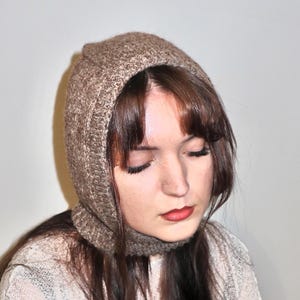 Brown Wool Balaclava – Hand Knit 100% Wool Hood – Forestcore Knit Hat – Cozy Winter Headwear – Slow Fashion Handmade Balaclava