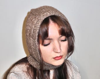 Brown Wool Balaclava – Hand Knit 100% Wool Hood – Forestcore Knit Hat – Cozy Winter Headwear – Slow Fashion Handmade Balaclava