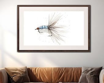 Impresión de arte de pesca con mosca, pintura de señuelos de pesca, arte de pared de trucha, arte minimalista de pesca con mosca, regalo para pescadores, arte de pared náutica, amante de la trucha