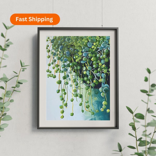 String of Pearls Painting PHYSICAL PRINT Impressionist Style Wall Art Senecio Rowleyanus Gift For Succulent Lover Hanging Potted Plant Decor