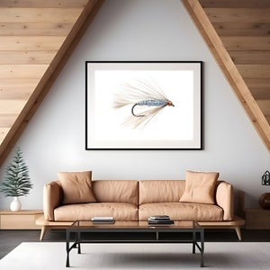 Impression d'art pêche à la mouche, peinture leurre de pêche, art mural truite, art pêche à la mouche minimaliste, cadeau pour pêcheur, art mural nautique, amateur de truite