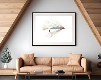 Impresión de arte de pesca con mosca, pintura de señuelos de pesca, arte de pared de trucha, arte minimalista de pesca con mosca, regalo para pescadores, arte de pared náutica, amante de la trucha