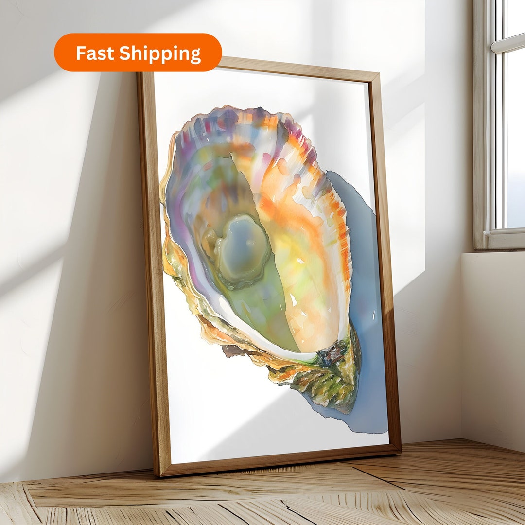 Oyster Watercolor Painting Print, Coastal Beach or Lake House Decor ...