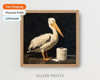Beachhouse Bathroom Painting, Coastal Print, Pelican Wall Art, Nautical Artwork, Beach Washroom, Toilet Paper Painting, Rental Home Decor
