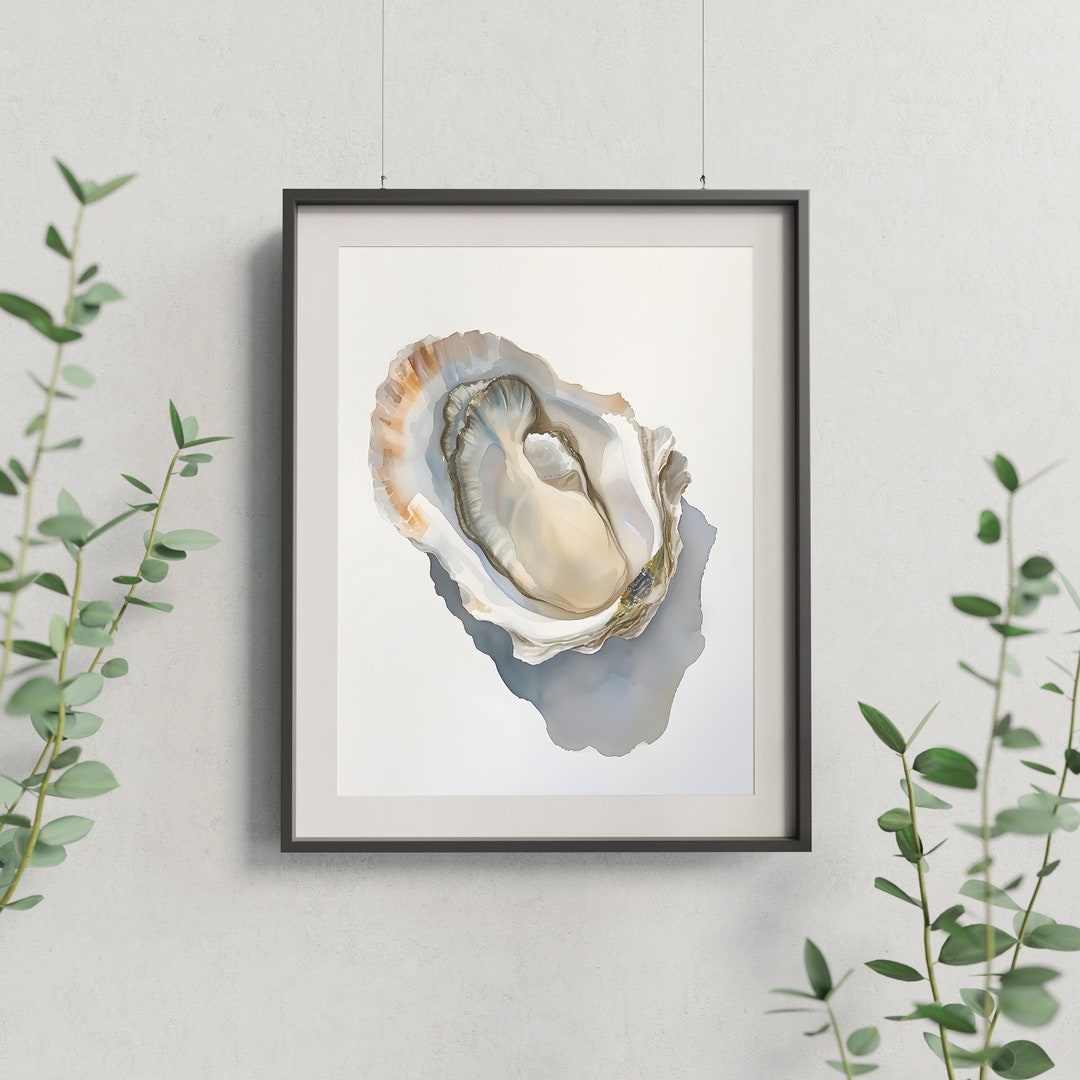 Oyster Watercolor Painting Print, Coastal Beach or Lake House Decor ...