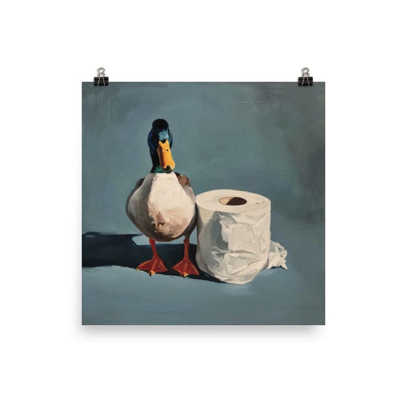Duck Toilet Paper Art, Mallard Bathroom Painting, Coastal Print, Duck Hunting Washroom, Toilet Paper Poster, Rental Home Decor
