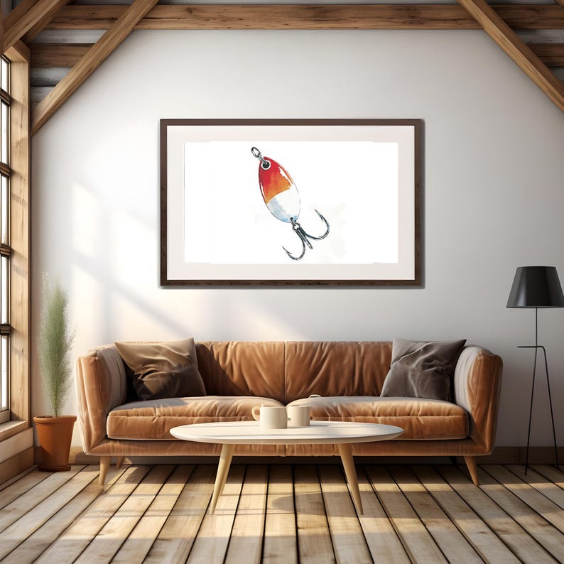 Red Devil Spoon Lure Watercolor Art Print, Fishing Decor for Outdoor
