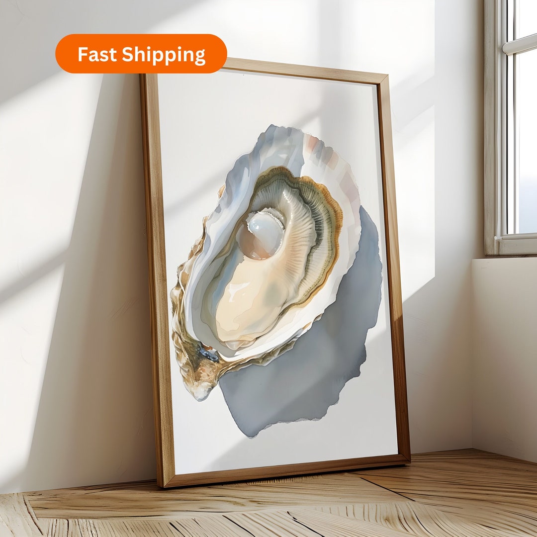 Oyster Watercolor Painting Print, Coastal Beach or Lake House Decor ...