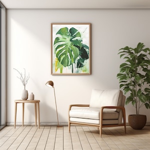 Botanical Monstera Leaf Print, Tropical Greenery Wall Art, Minimalistic Print, Plant Lover Gift, Artful Boho Print, Mid-Century Modern Decor
