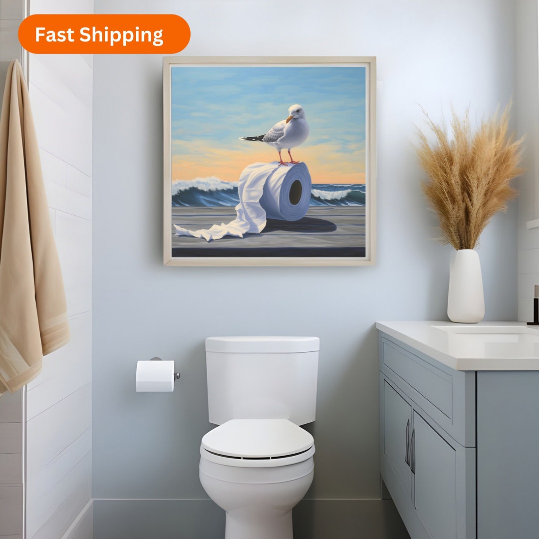 Beachhouse Bathroom Painting, Coastal Print, Seagull Wall Art, Nautical ...