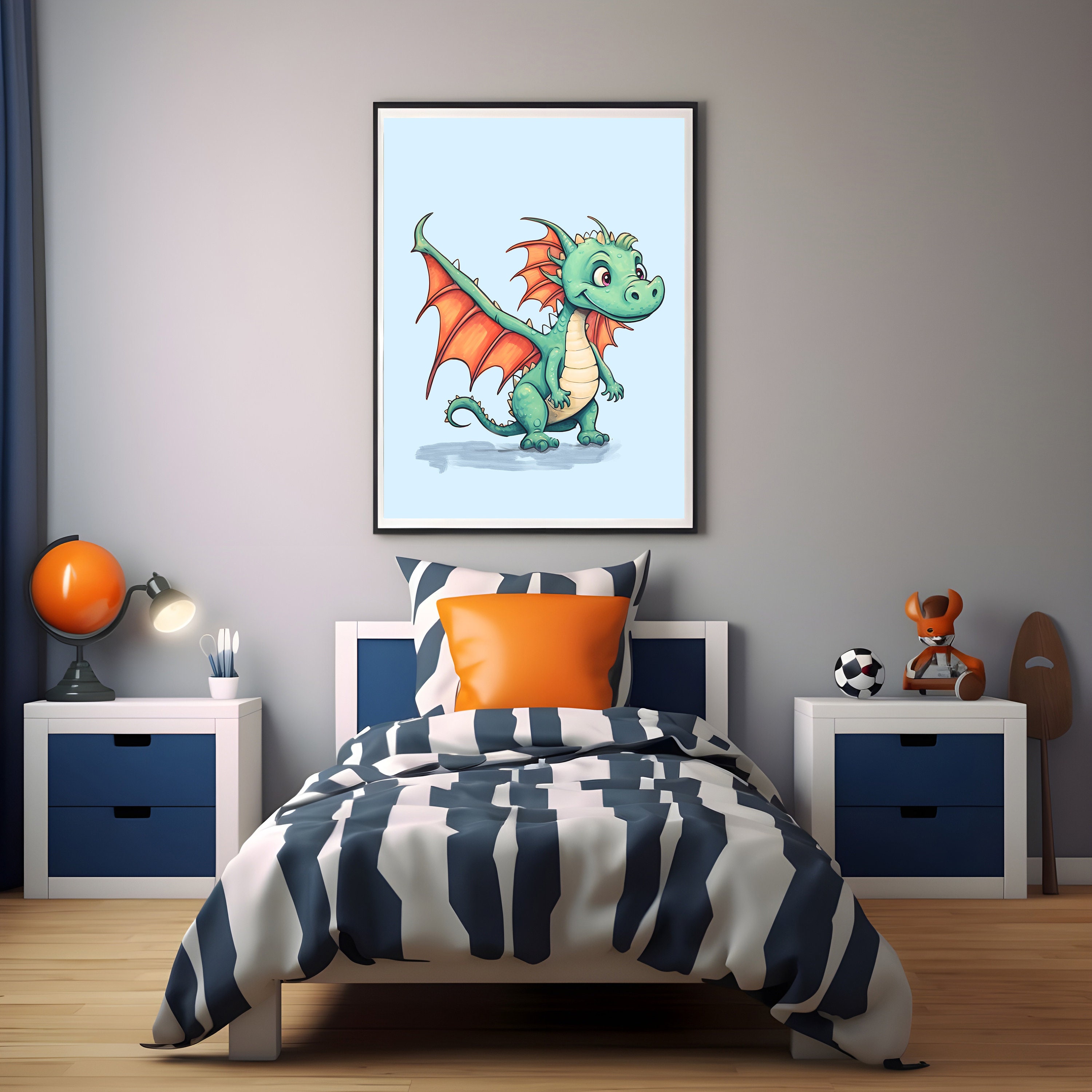 Cute Dragon Painting Boys Room Decor Kids Room Wall Art - Etsy