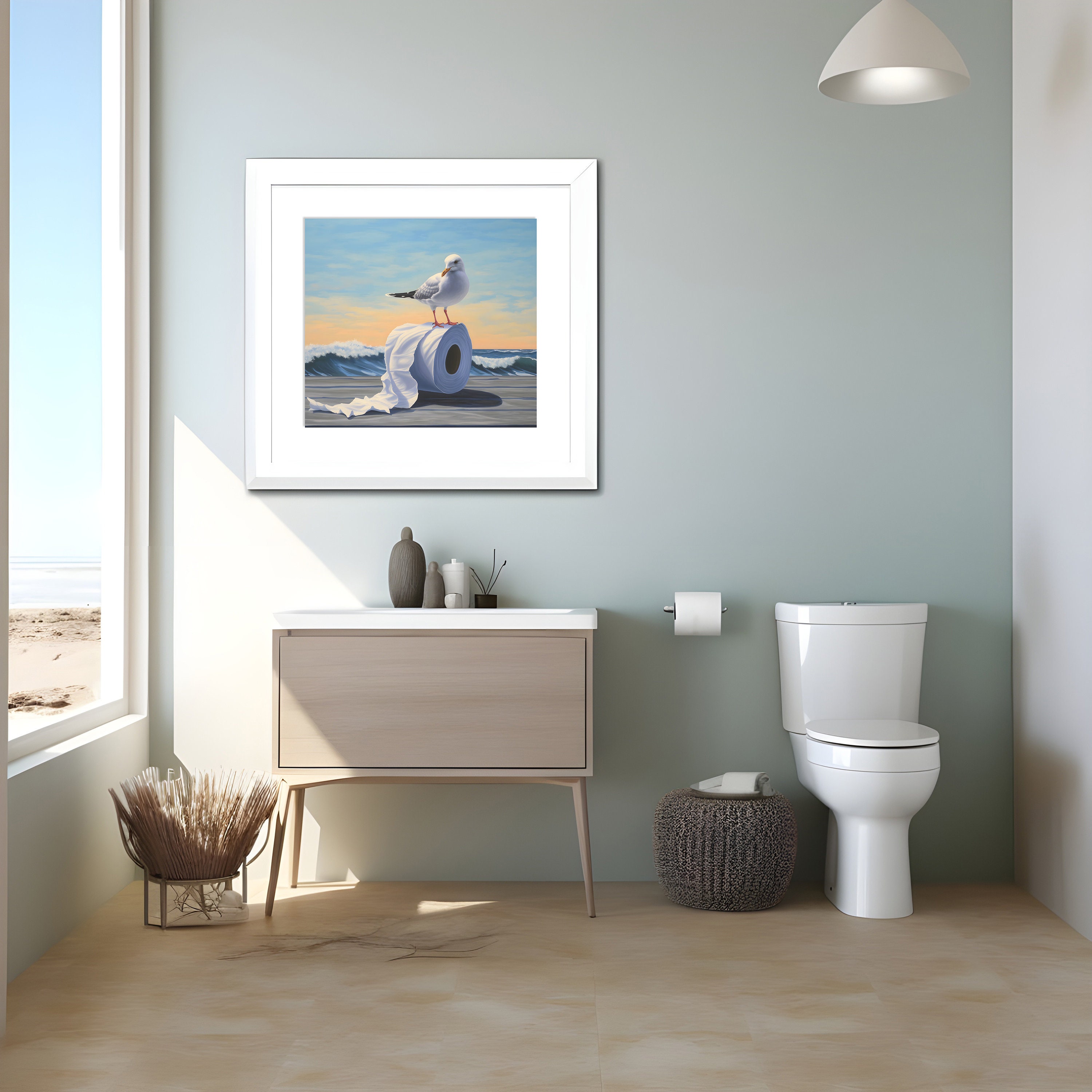 Beachhouse Bathroom Painting, Coastal Print, Seagull Wall Art, Nautical ...