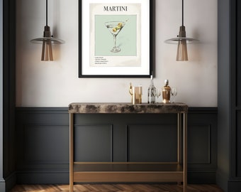 Vintage Cocktail Art, Martini Watercolor Painting, Bar Cart Decor, Trendy Vintage Drink Recipe Poster, Christmas Gift for Gin Lover