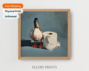 Duck Toilet Paper Art, Mallard Bathroom Painting, Coastal Print, Duck Hunting Washroom, Toilet Paper Poster, Rental Home Decor