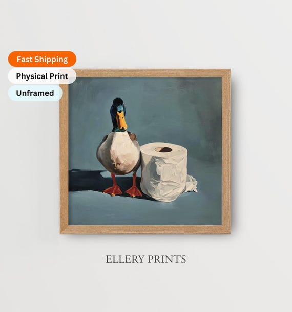 Duck Toilet Paper Art, Mallard Bathroom Painting, Coastal Print, Duck Hunting Washroom, Toilet Paper Poster, Rental Home Decor