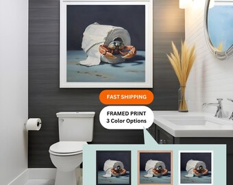 FRAMED Beachhouse bathroom Painting, Coastal Print, Crab Wall Art, Nautical Artwork, Beach Washroom, Toilet Paper Painting, Vacation Artwork