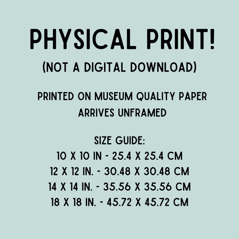 This painting is a PHYSICAL PRINT, not a digital download. 

SIZE GUIDE:
• 8x10 in. - 20.3 x 25.4 cm
• 11x14 in. - 27.9 x 35.6 cm
• 16x20 in. - 40.6 x 50.8 cm
• 18x24 in. - 45.7 x 61.0 cm
• 24x36 in. - 60.96 x 91.44 cm