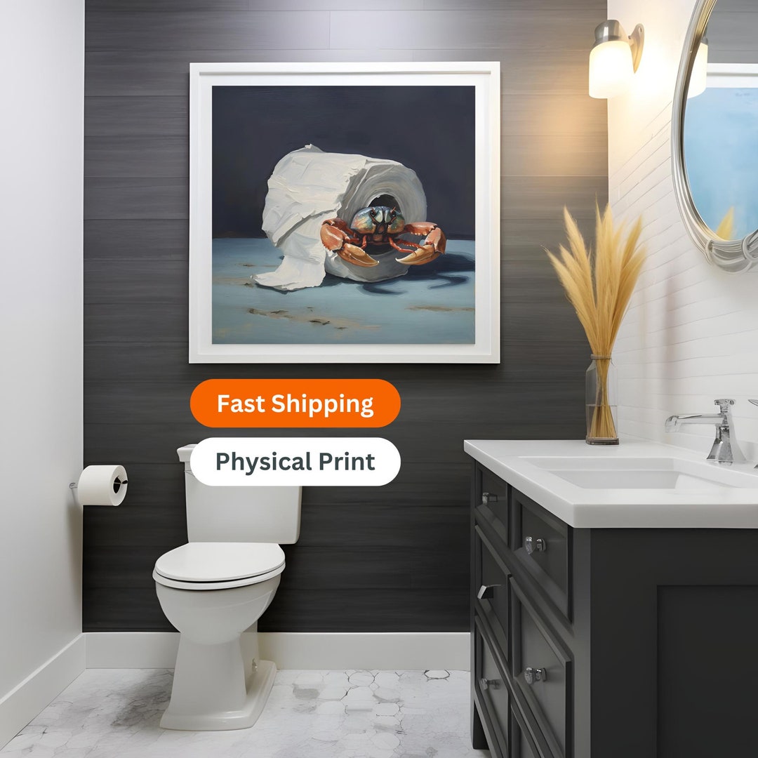 Beach House Bathroom Art - Coastal Crab Print, Nautical Wall Decor ...