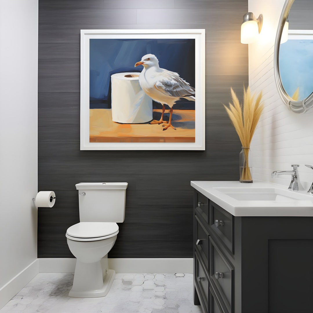 Beachhouse Bathroom Painting, Coastal Print, Seagull Wall Art, Nautical ...