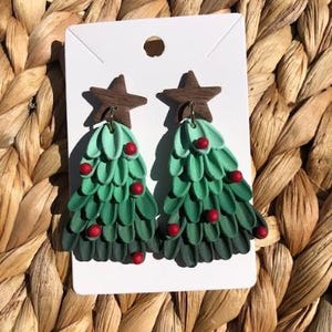 Layered Christmas Tree Clay Earring Dangles