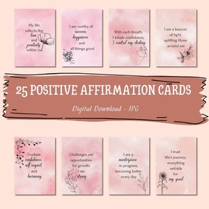 Cartões de afirmação positiva, citações de autoafirmações para impressão, cartões de amor próprio, cartões de afirmação positiva rosa