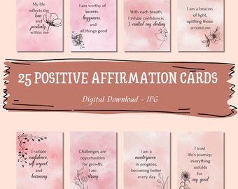 25 Positive Affirmation Cards: Self-Love Quotes (Digital Download)