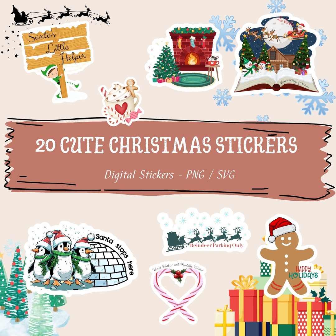 20 Christmas Stickers SVG - PNG, Cute Digital Holiday Stickers, Cute ...