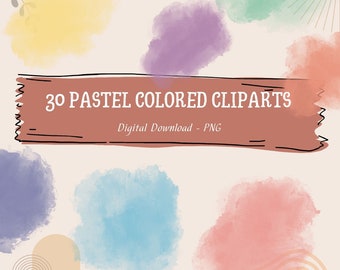 Pastel Watercolor Cliparts: Brush Strokes & Splashes (PNG Digital Download)