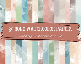 Papéis Digitais com Textura de Aquarela Boho: Fundos para Scrapbook (Download Digital)