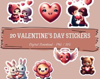 Valentine's Day Stickers, PNG SVG Clipart (Digital Download)