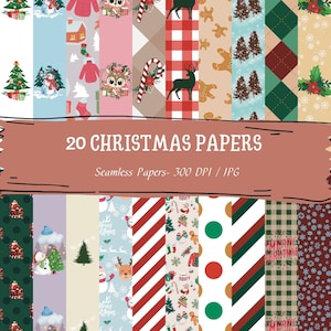 20 Colorful Christmas Papers, Christmas Paper Bundle, Winter Holiday Seamless Papers, Holiday Scrapbook Papers