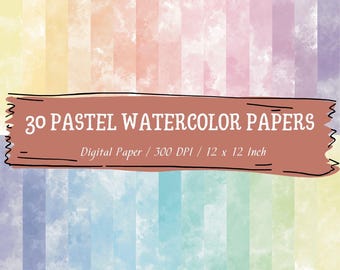 Pastel aquarel digitaal papier: abstracte achtergronden met kleurovergang (30 JPG-bestanden, 12 x 12")