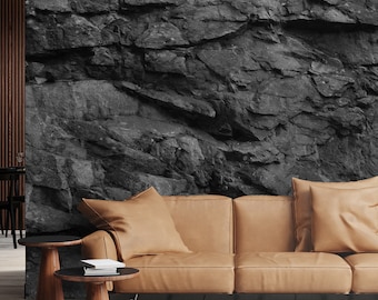 Rock Wallpaper, 3D Stone Texture Wall Mural, Dark Realistic Peel and Stick Wallpaper