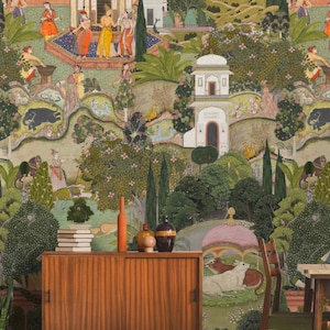 Weelderig Jaipur-tuinbehang, levendig groen Peel & Stick-behang, behangmuur The Historic Gardens of Jaipur