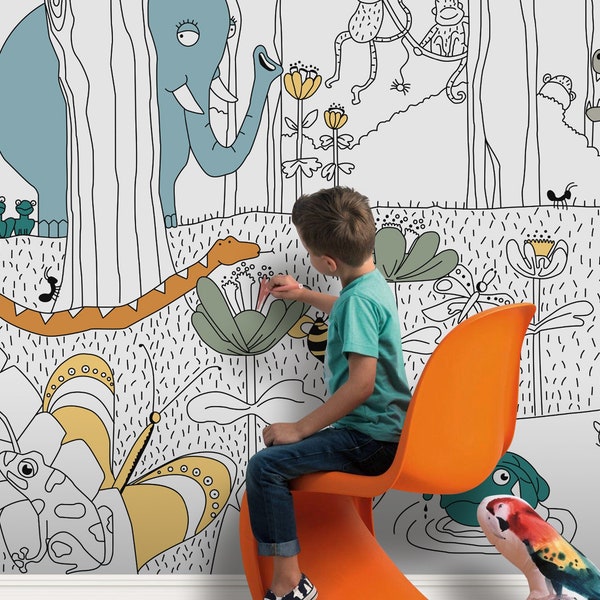 Coloring Wallpaper, Paintable Wall Mural, Drawable Kids Room Peel and Stick Wallpaper