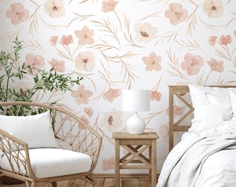 Pink Floral Wallpaper Flower Wall Mural Peonies Peel and Stick Minimalistic Wallpaper