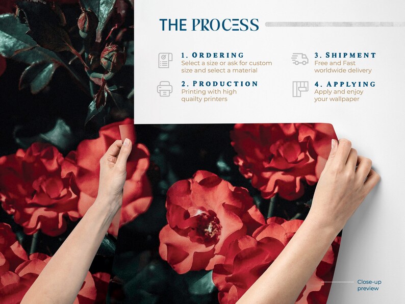 Red Flowers Wallpaper, Red Floral Wall Mural, Bush Rose Peel and Stick